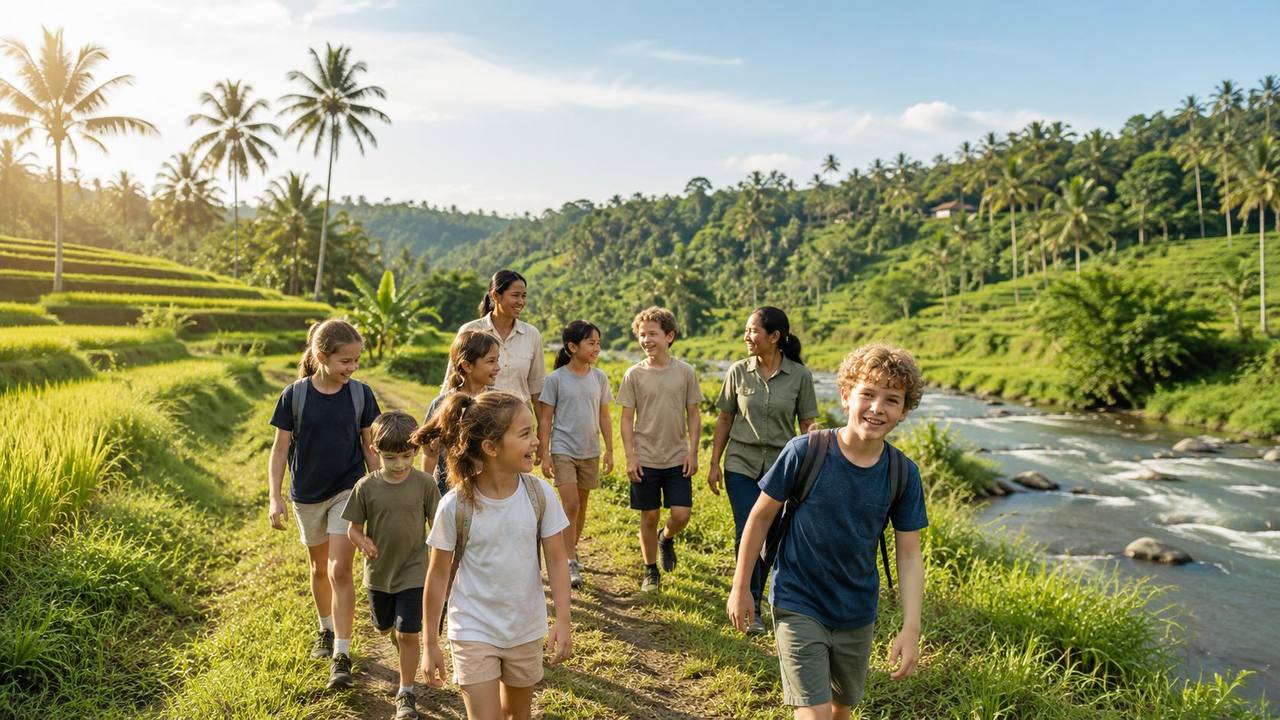 Children learning outdoors in a small holistic school in Ubud, Bali